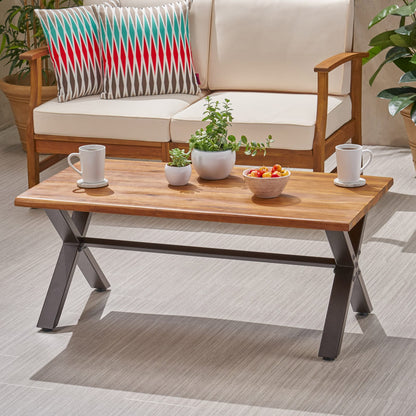 Acacia Wood Outdoor Coffee Table - Brown & Black