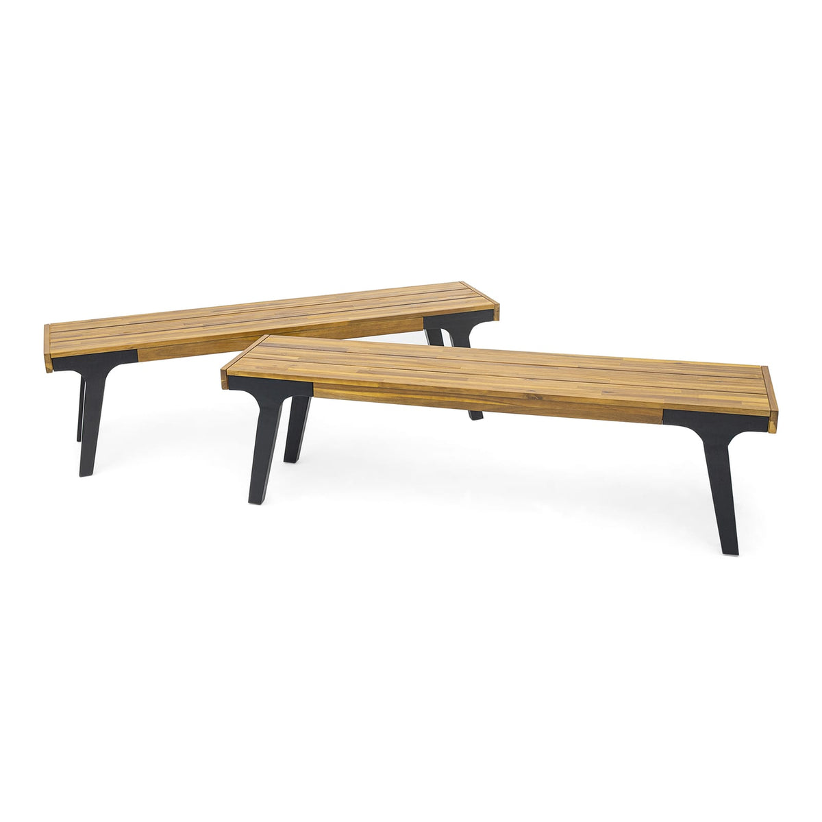 Teak Wood Bench Set of 2 - Patio Dining Seating