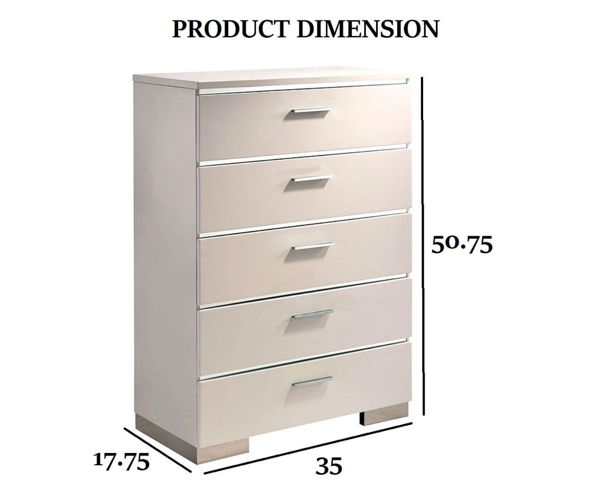 Contemporary 5-Drawer Chest - Chrome & White Metal Finish