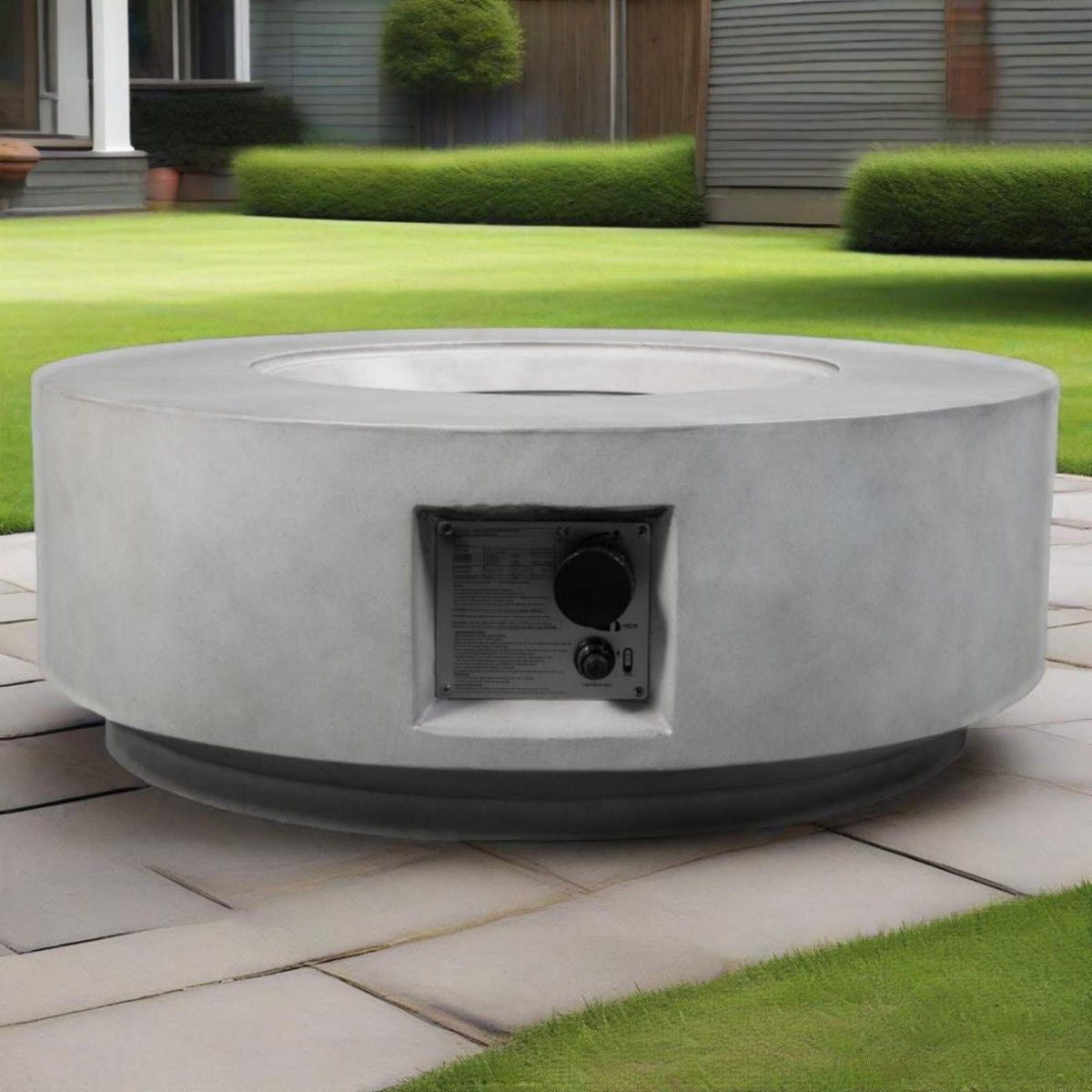 Light Gray Concrete Fire Pit Table for Garden & Poolside Patio