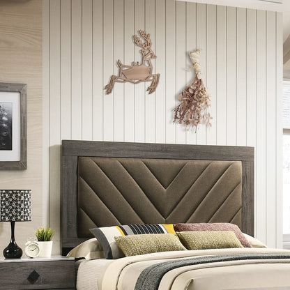 Contemporary Queen Size Bed Frame - Gray Upholstered Headboard