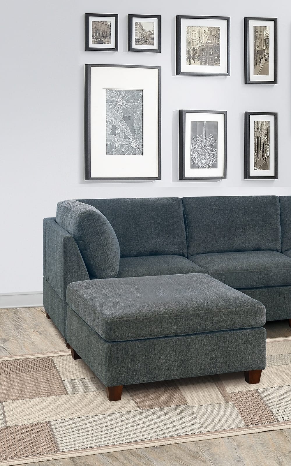 Gray Chenille Modular Sectional Living Room Couch Set