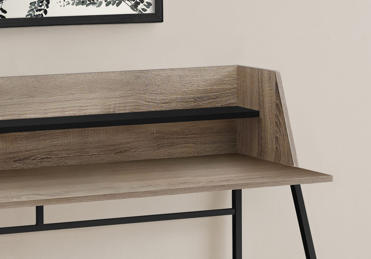 Compact Computer Desk with Storage Shelf, Taupe Particle Board Finish for Home Office