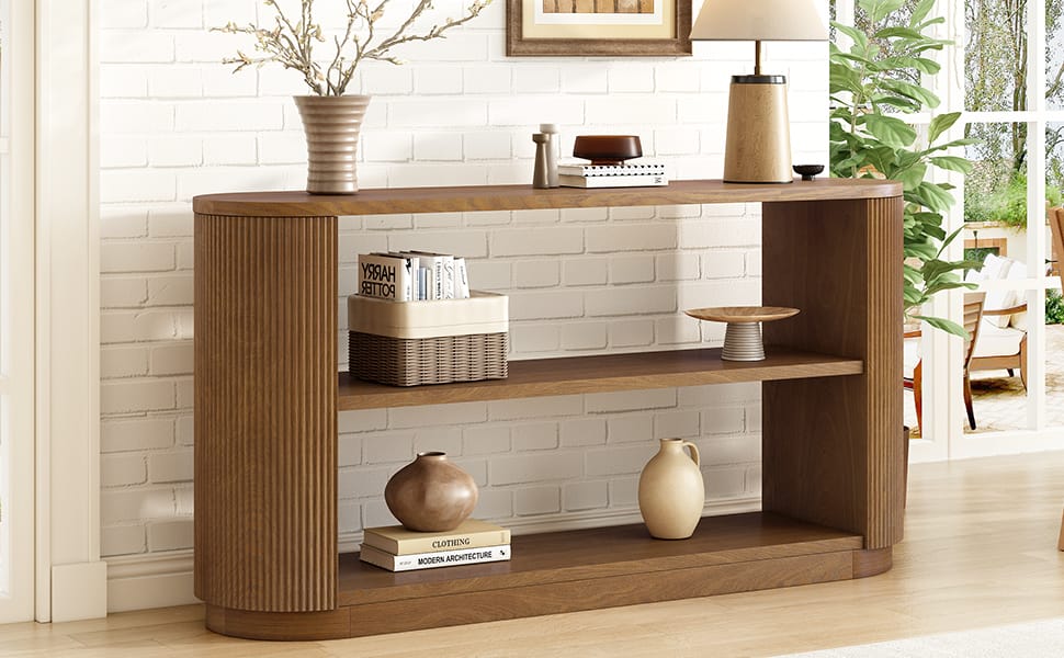 Brown Solid Wood Entryway Table - Sofa Table with Storage