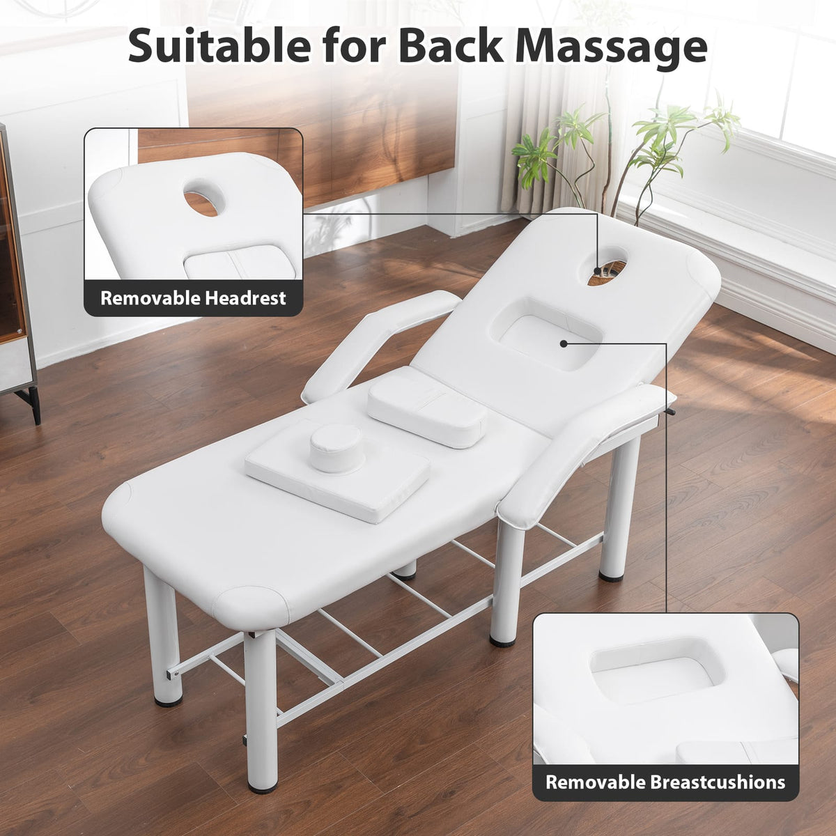 73'' White PU Massage Table Adjustable Beauty Bed