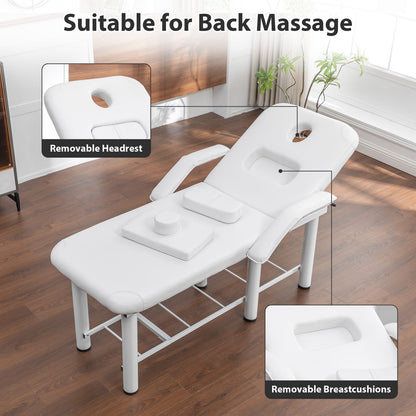 73'' White PU Massage Table Adjustable Beauty Bed