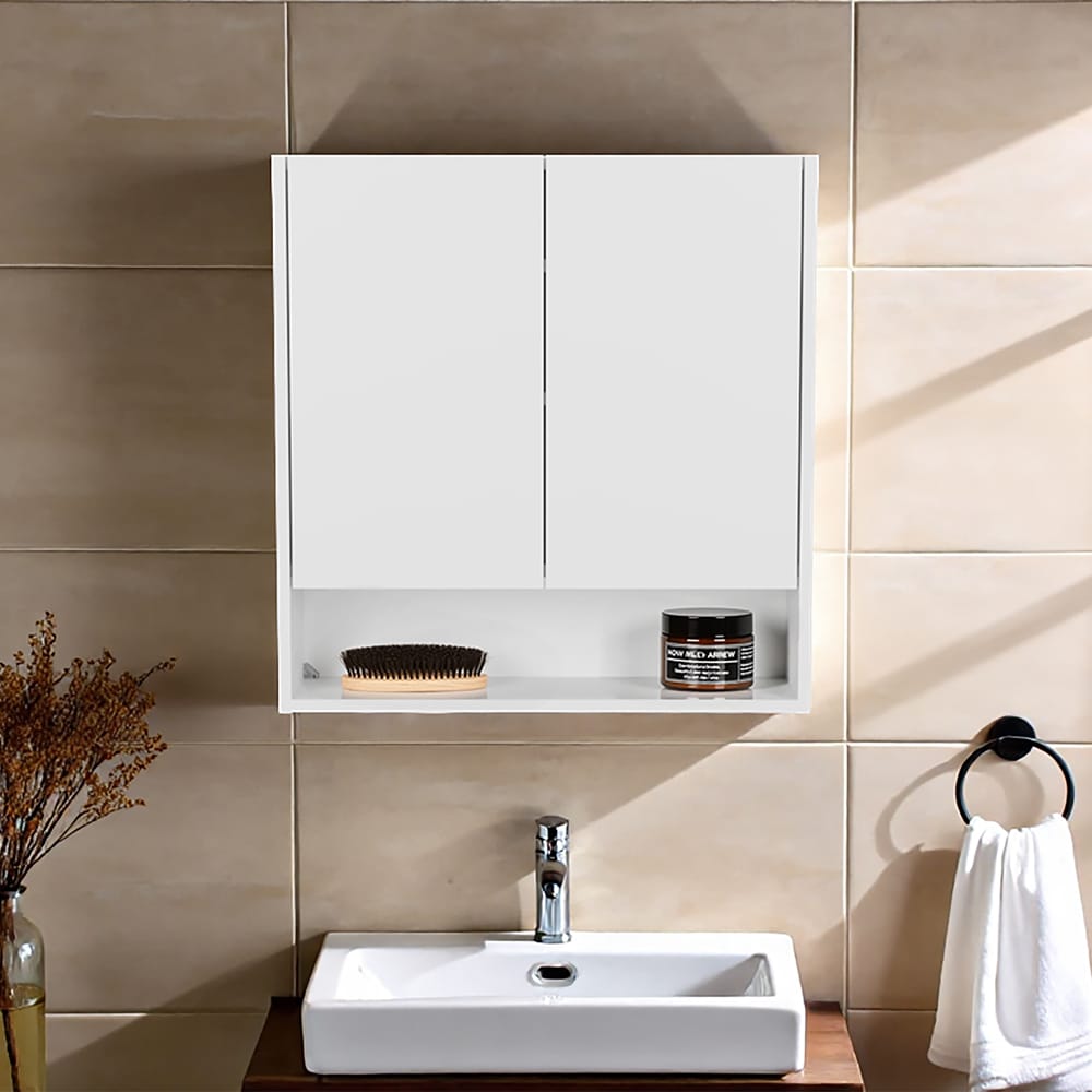 Modern White Particle Board Bathroom Storage Cabinet with Mirrors