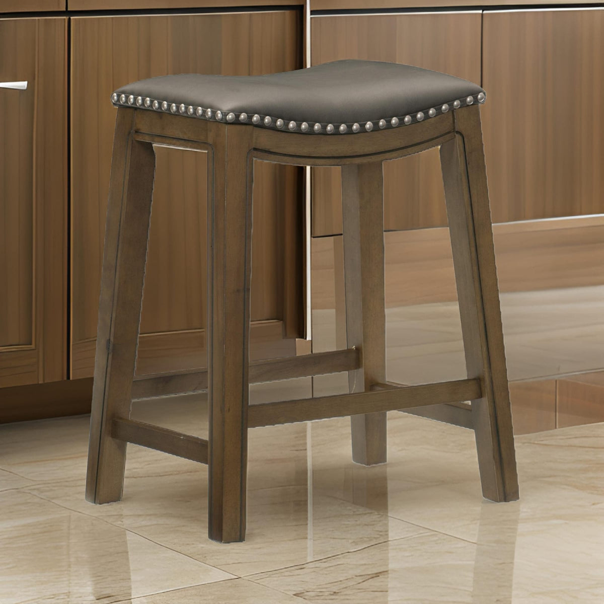 Brown Gray Counter Height Stool - 26 Inch Wood Seat