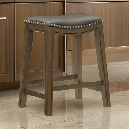 Brown Gray Counter Height Stool - 26 Inch Wood Seat