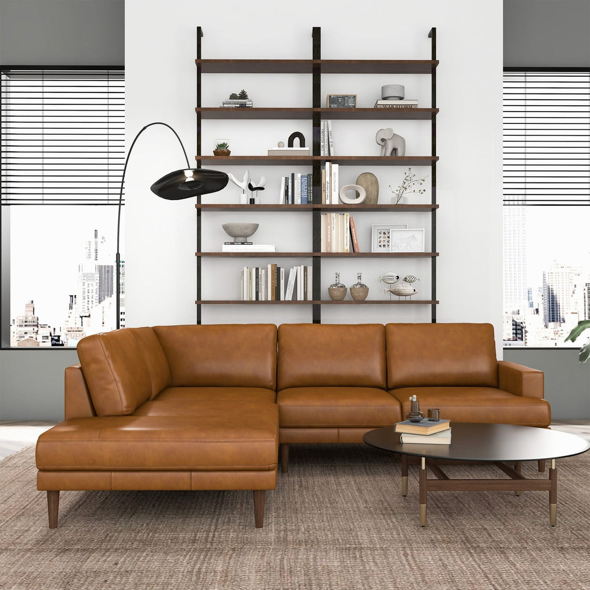 Tan Leather L-Sectional Sofa - 4 Seats