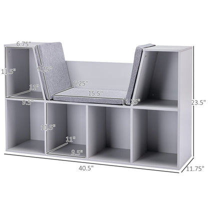 6-Cubby Kids Bookcase - Reading Nook & Storage, Gray