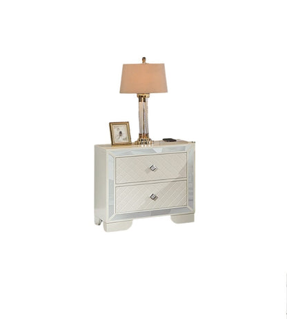 Cream Solid Wood Nightstand - 2 Drawers Storage Bedside Cabinet