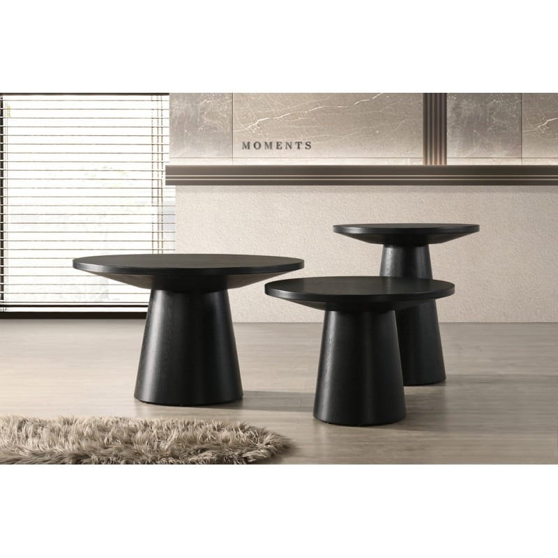 22 in. Round Wood End Table - Modern Black Pedestal Design for Living Room