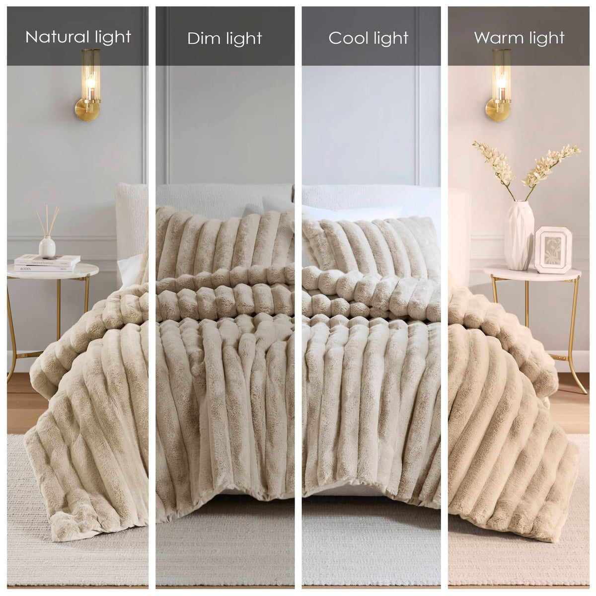 Taupe Faux Fur King Comforter Set with 2 Shams