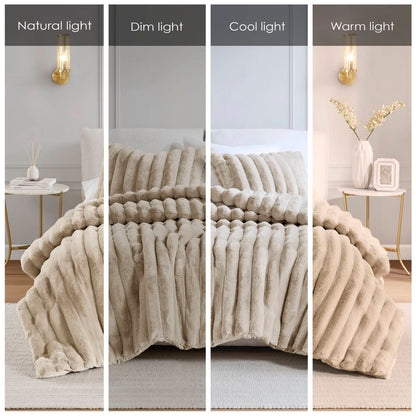 Taupe Faux Fur King Comforter Set with 2 Shams