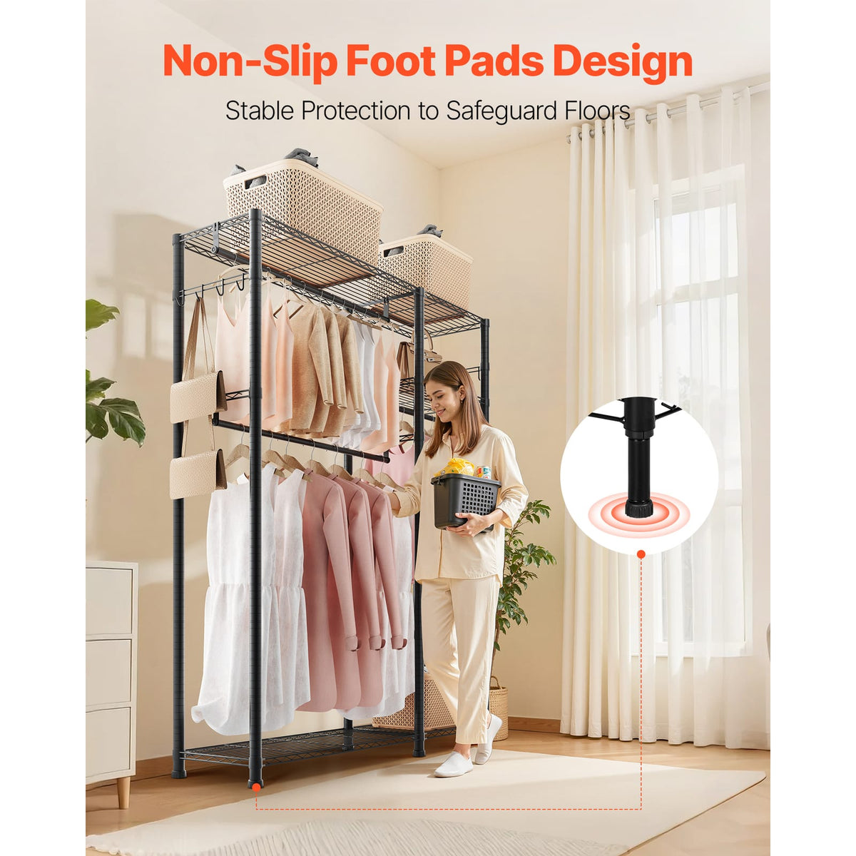 Black Carbon Steel Clothes Rack - 6 Tier Storage