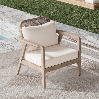 Light Brown Acacia Wood Patio Club Chair - Waterproof Cushions, Outdoor Seating