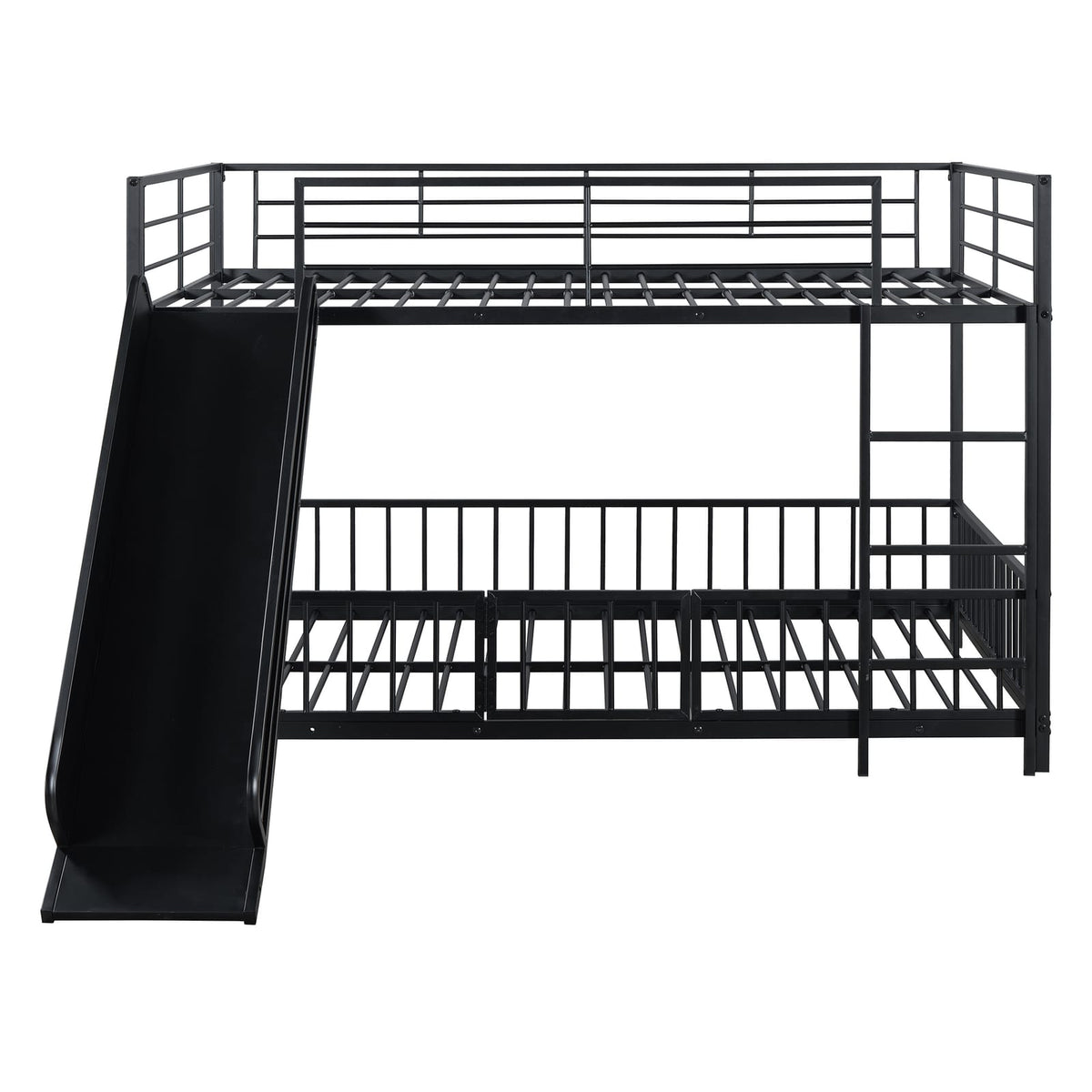 Full Over Full Metal Bunk Bed with Slide - Black for Bedroom