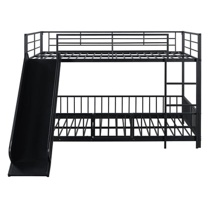 Full Over Full Metal Bunk Bed with Slide - Black for Bedroom