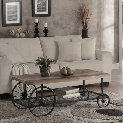 Oak Coffee Table with Antique Grey Finish & Shelf for Living Room