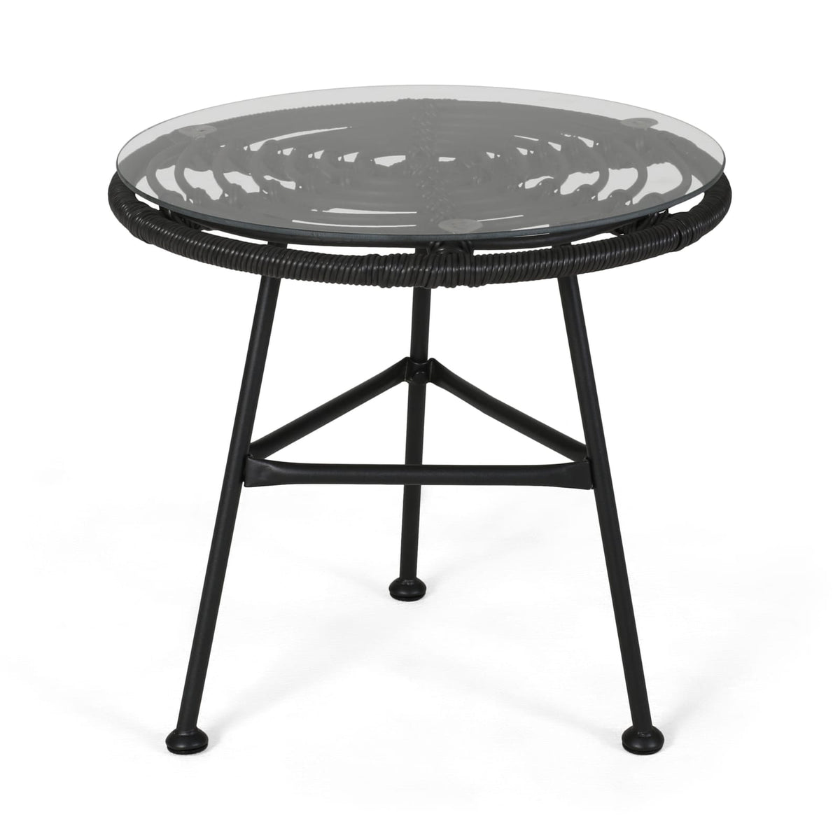 Grey Iron Rattan Side Table - Outdoor Patio Table