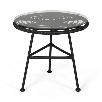 Grey Iron Rattan Side Table - Outdoor Patio Table
