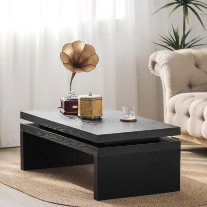 Living Room Antique Black Ash Wood Coffee Table - Rectangular Dining Table 47.6" L