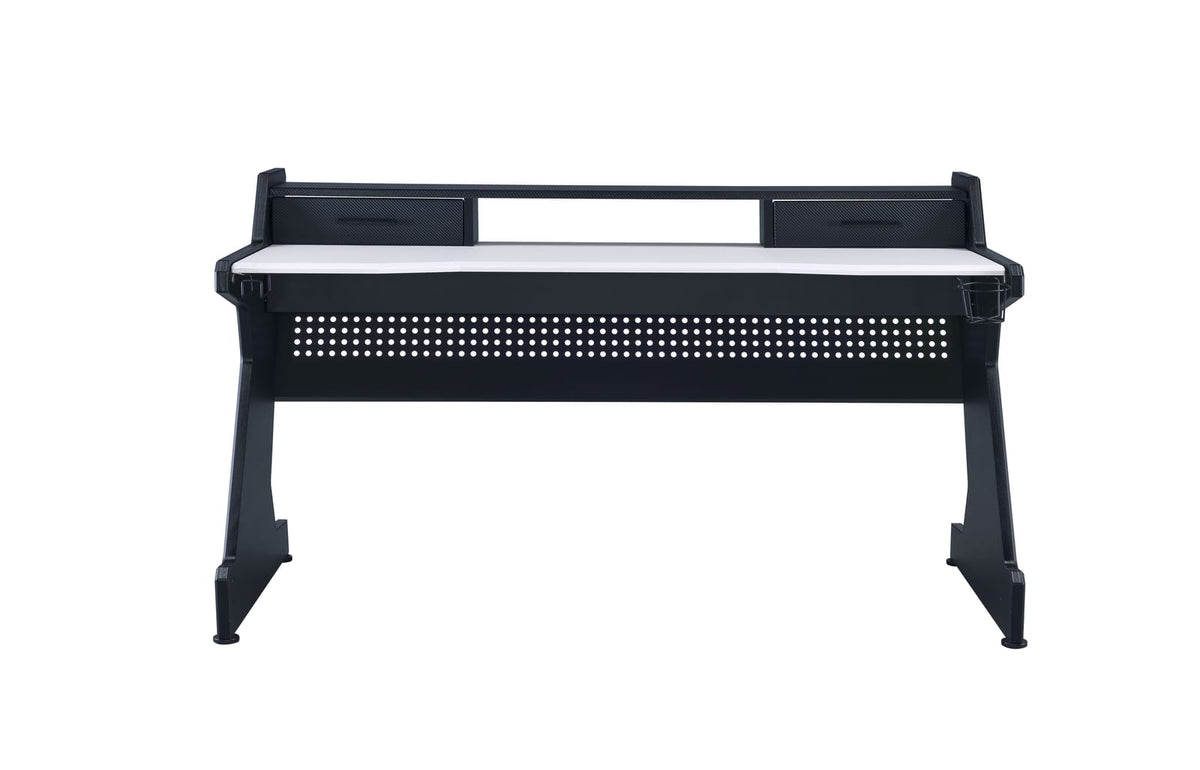 White Black Gaming Desk with Storage Drawers