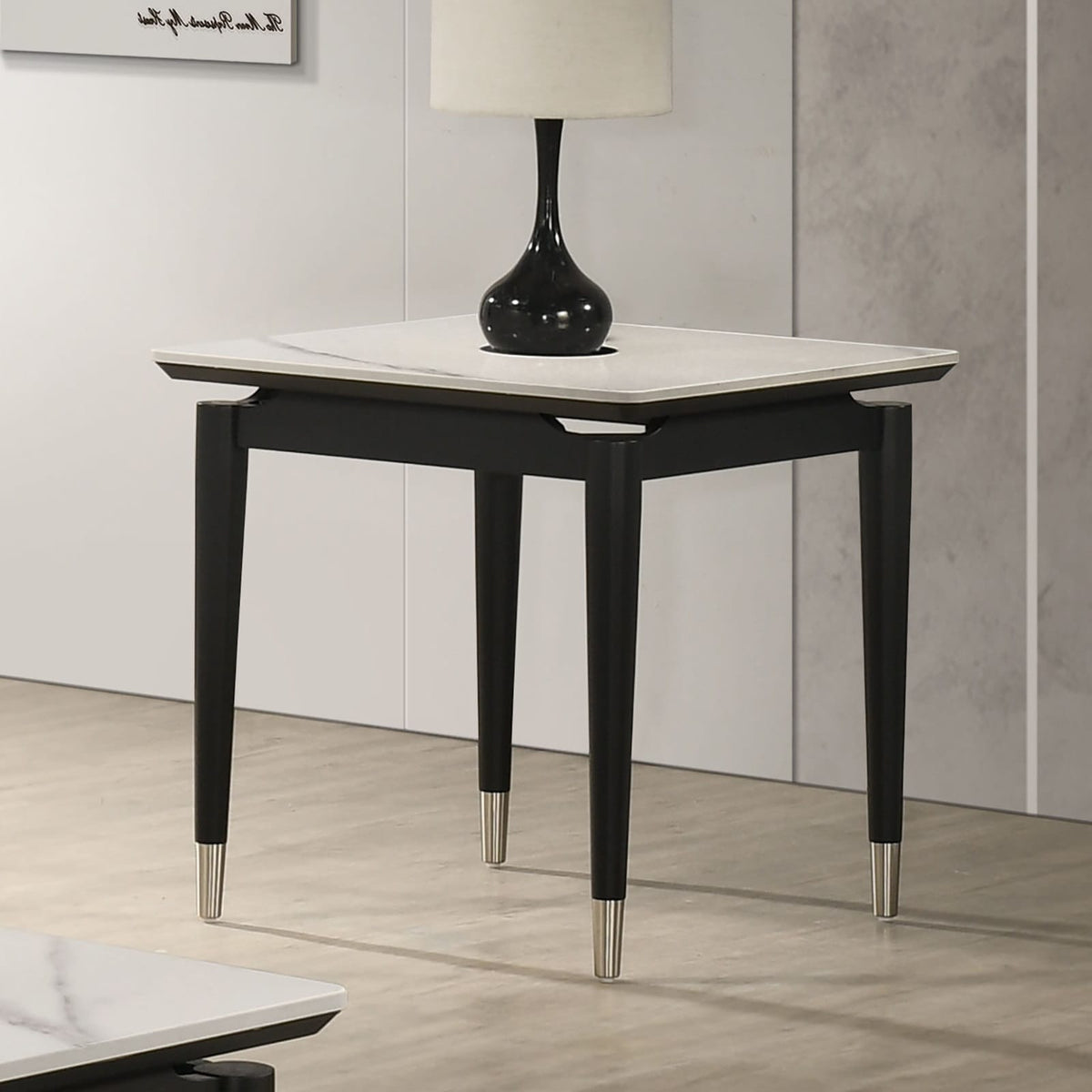 Contemporary End Table - Black & White Sintered Stone