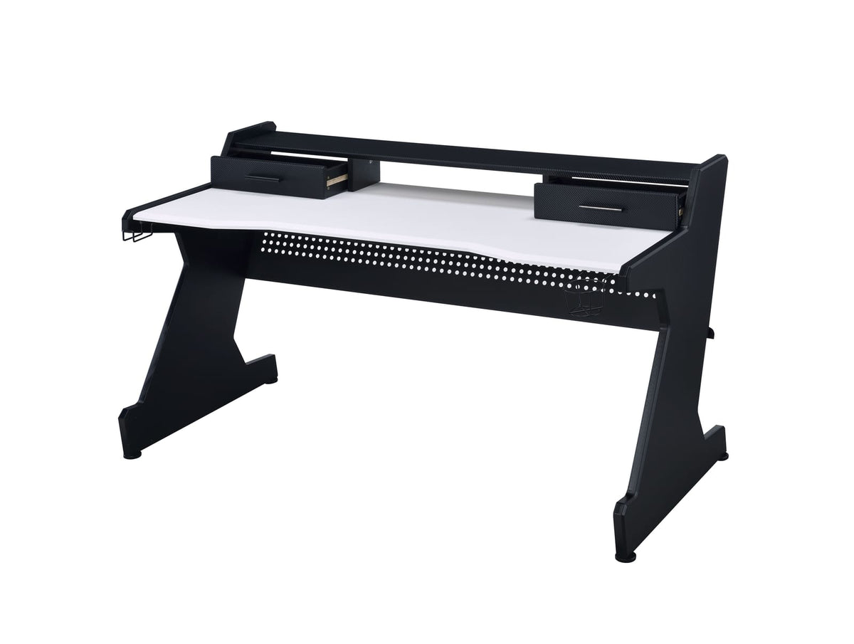 White Black Gaming Desk with Storage Drawers