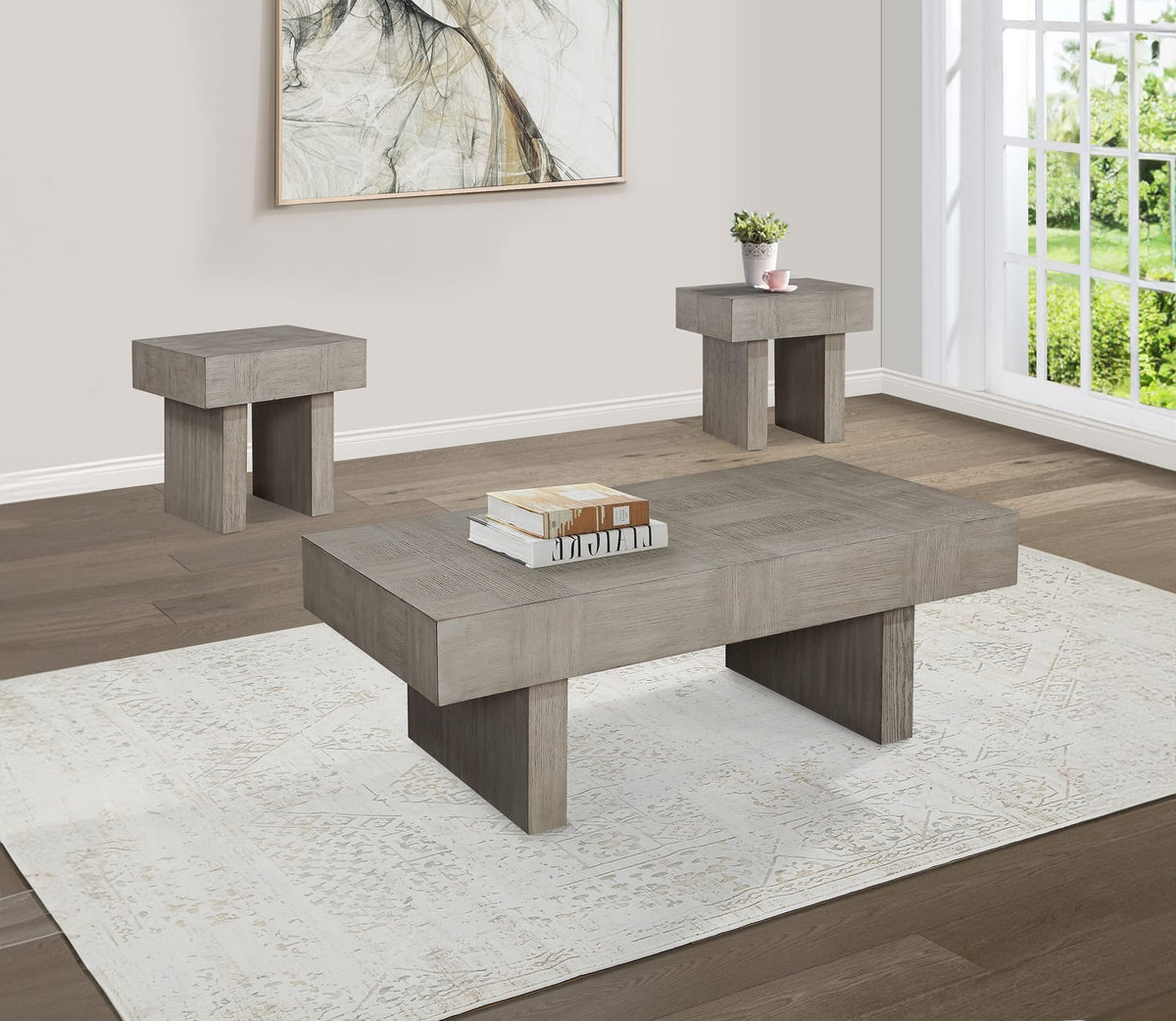 Contemporary Brown Gray End Table - Modern Square Wood Table