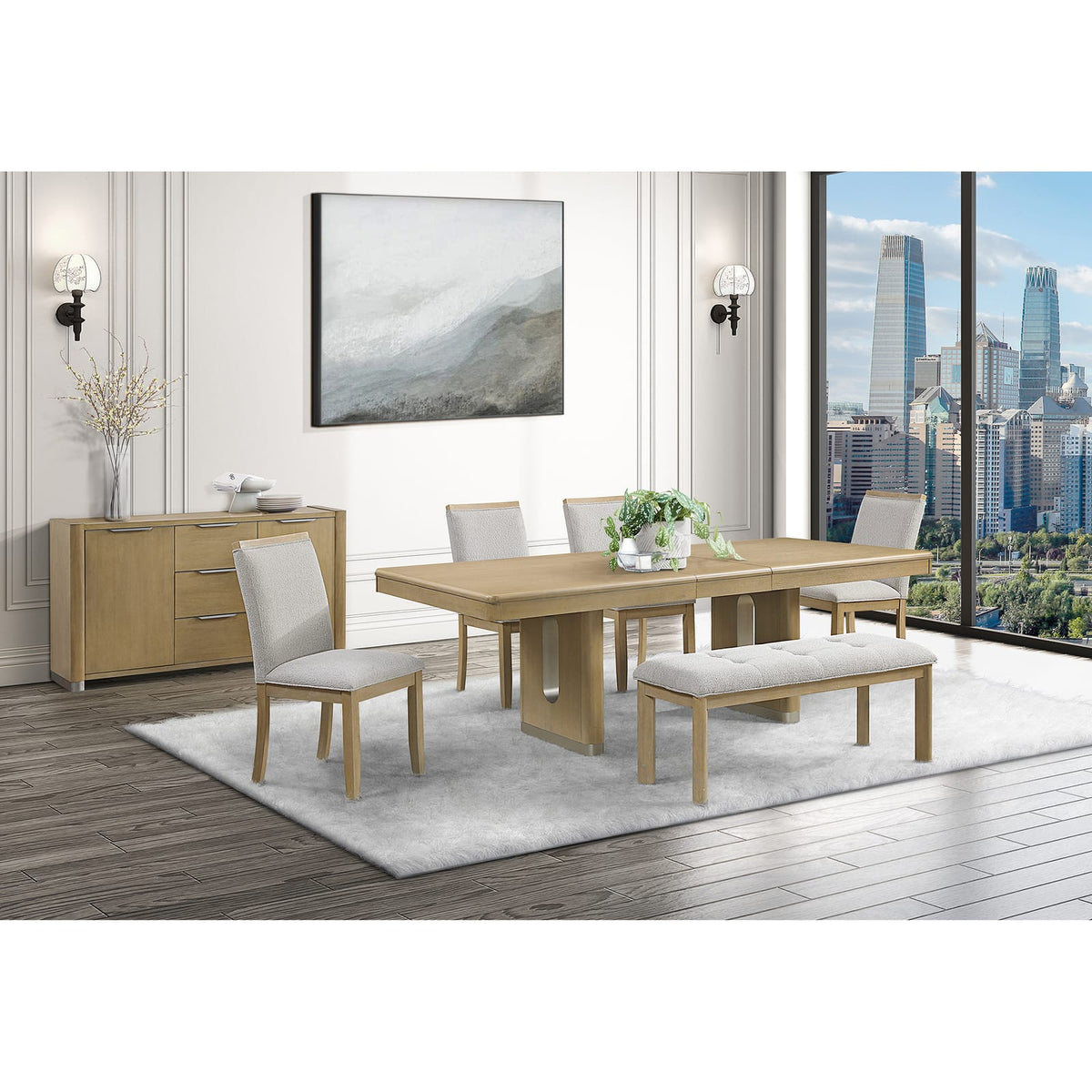 MORGAN Dining 6PC Table, Chair & Bench Set - Natural Finish