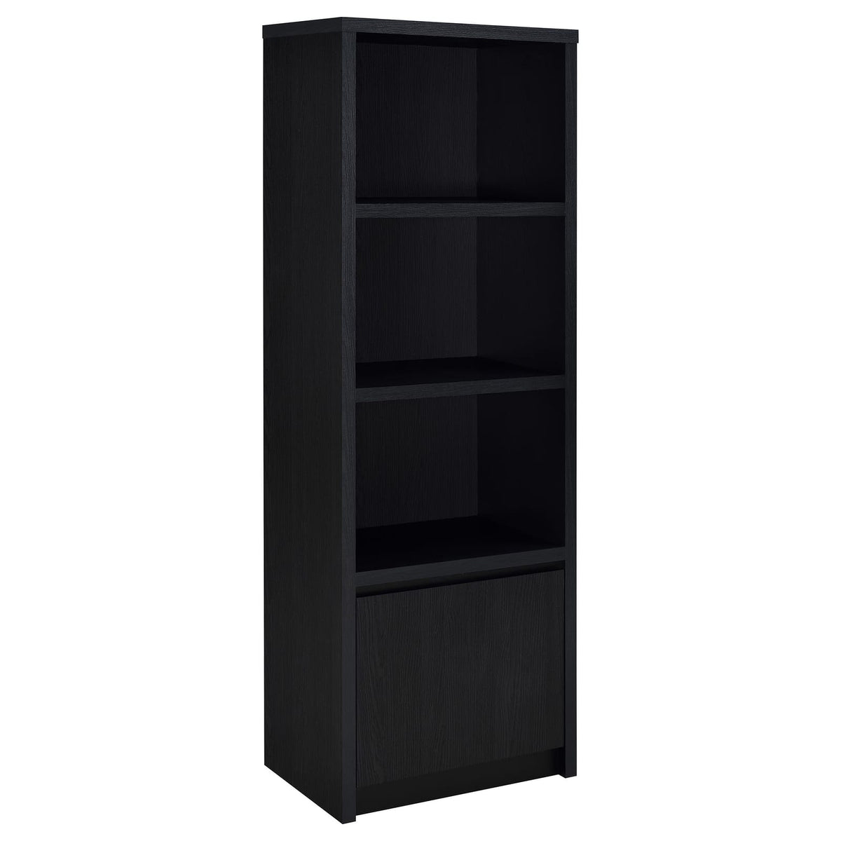 Modern Black Engineered Wood Media Tower TV Stand Storage for Living Room