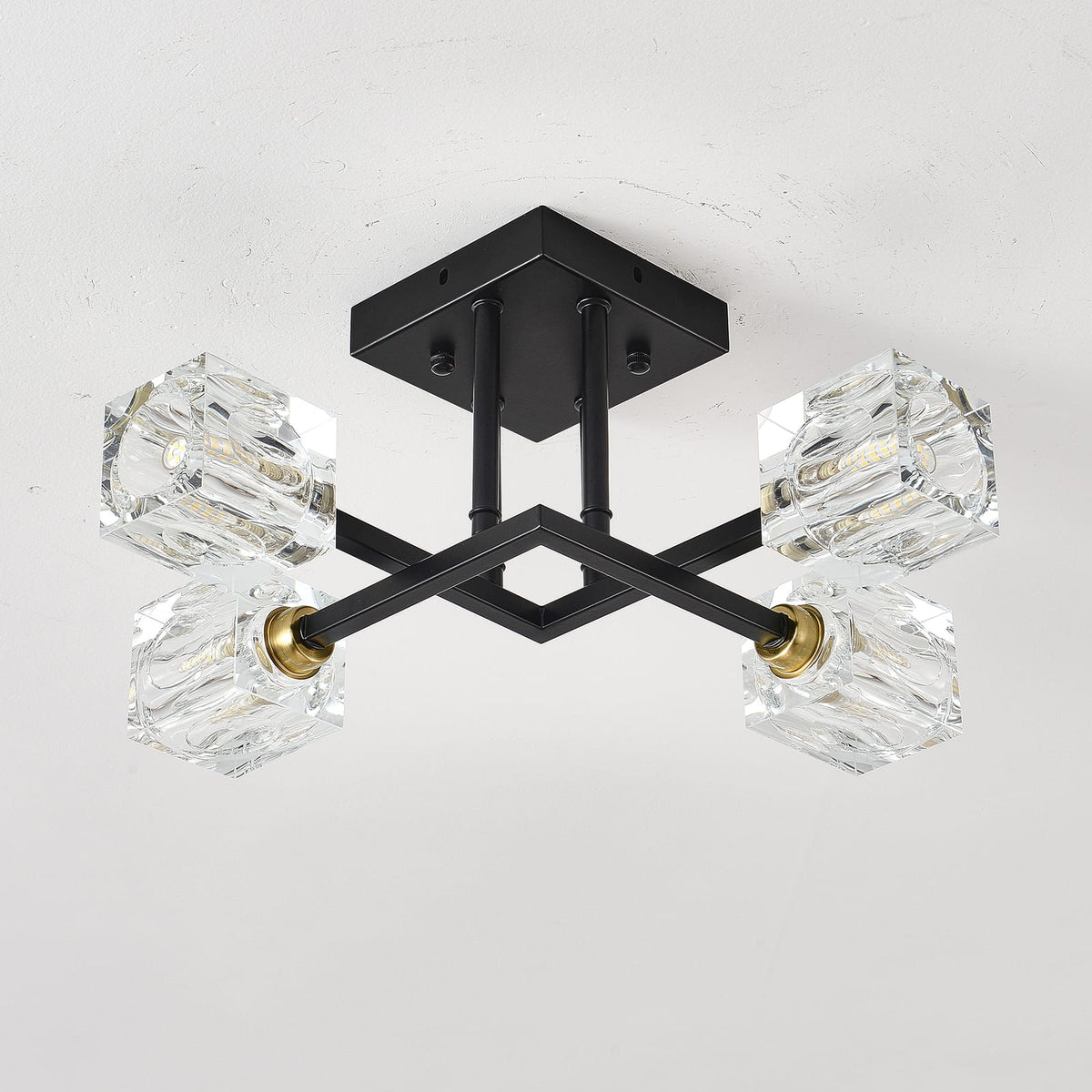 Matte Black Crystal Ceiling Light - 4 Lights