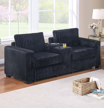 Modern Corduroy Sofa Set - 2-Piece Loveseat & Sofa Black for Living Room
