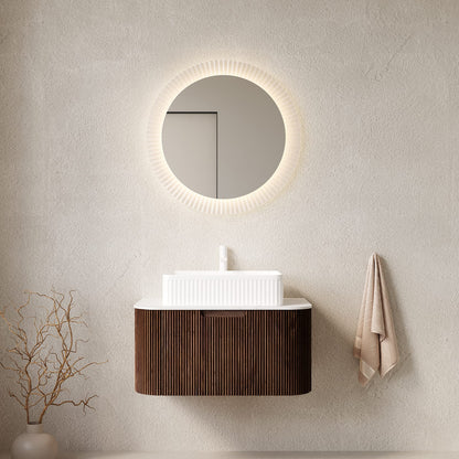 Modern Wall-Mounted Bathroom Vanity with Ceramic Basin and Walnut Finish