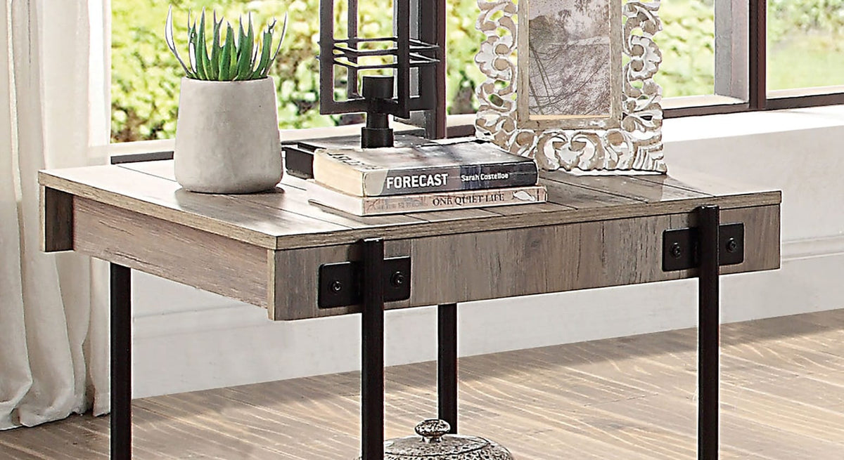Industrial End Table - Black Paper, Steel Frame