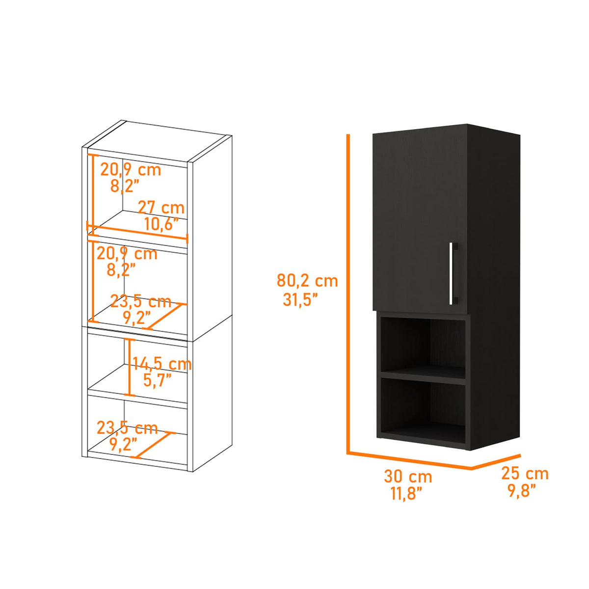 Wenge Particle Board Bathroom Storage Shelf with Metal Handle