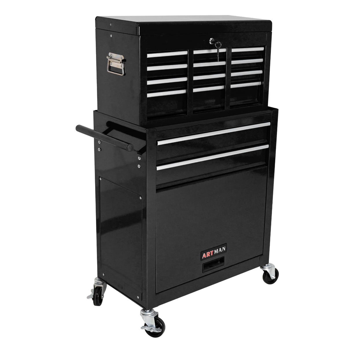 Black Steel Tool Trolley with Wheels for Garage Workshop Storage