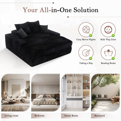 Queen Size Corduroy Sofa Bed - Black for Living Room