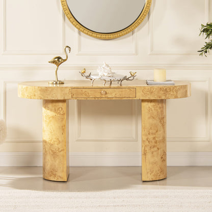 Jesse 55.5" Oval Computer Desk - Warm Natural Brown Burl Wood
