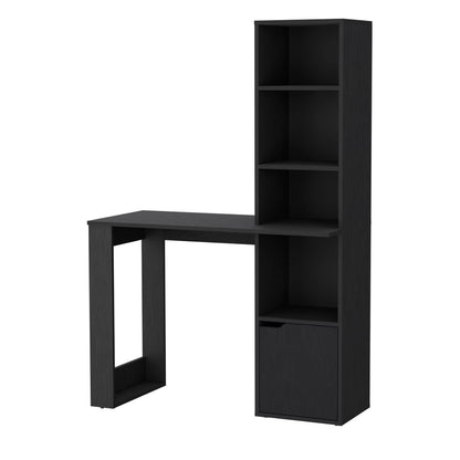 Black Engineered Wood Desk with Storage and Bookcase for Home Office