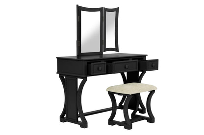 Modern Black Vanity Set with Drawers & Mirror - Bedroom Storage