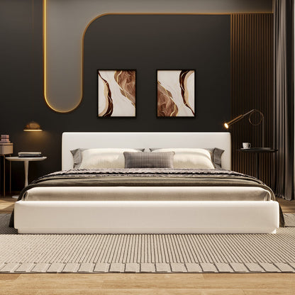 Soft White Velvet Upholstered Bed Queen Size - Wood Frame