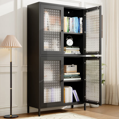 Black Steel Kitchen Cabinet - 3 Shelves Freestanding Storage Cabinet