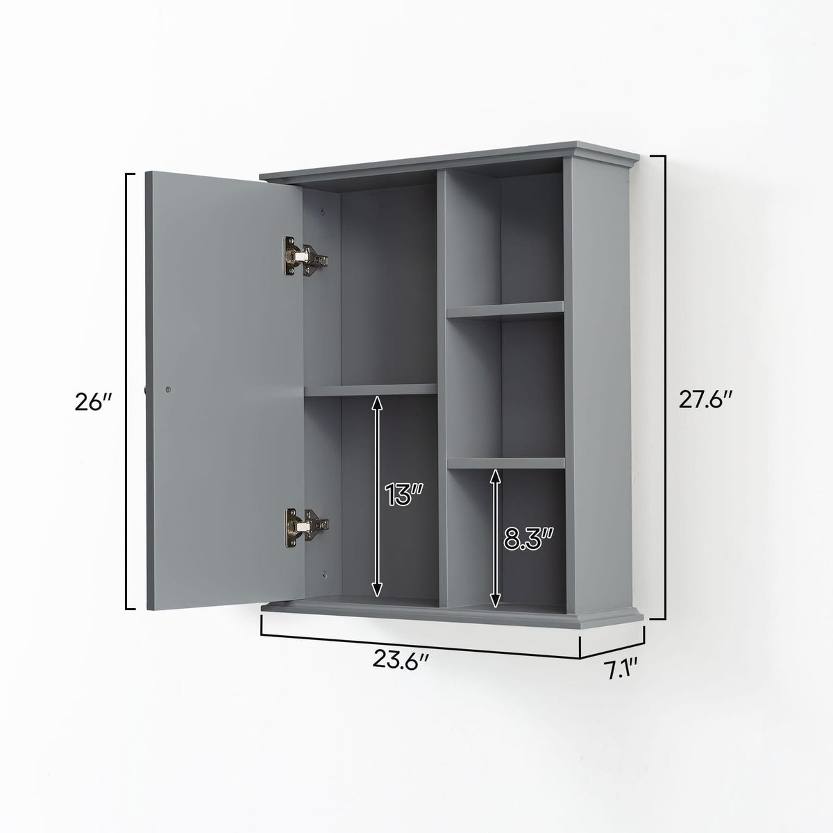 Gray MDF Bathroom Wall Cabinet - Over Toilet Storage