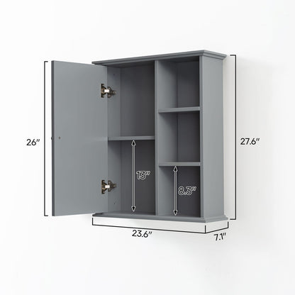 Gray MDF Bathroom Wall Cabinet - Over Toilet Storage