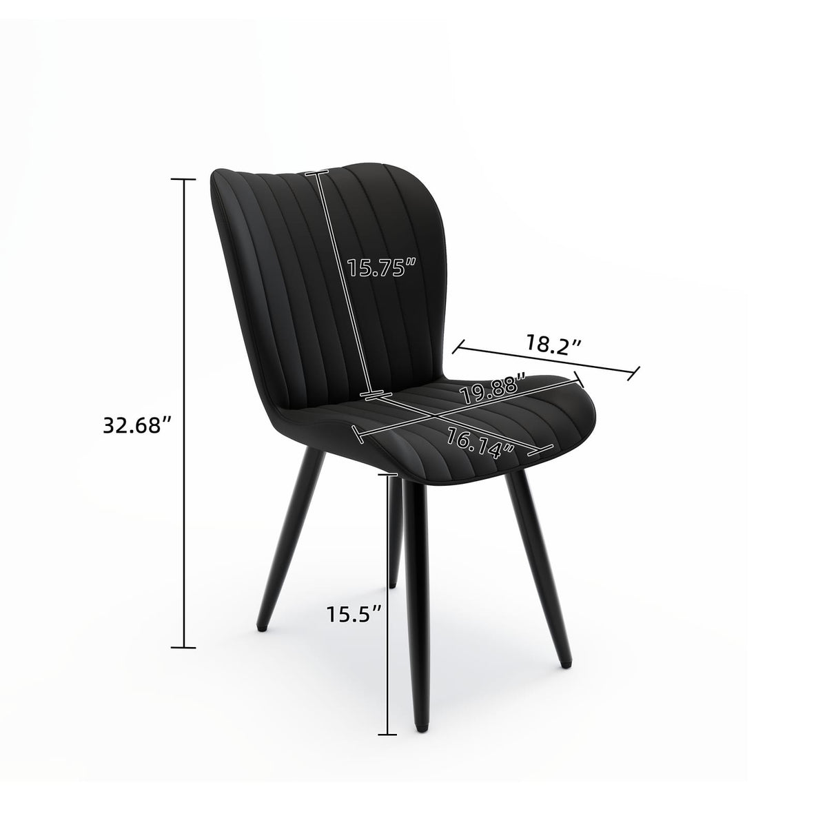 Black PU Leather Dining Chairs - 4 Modern Chairs with Metal Legs