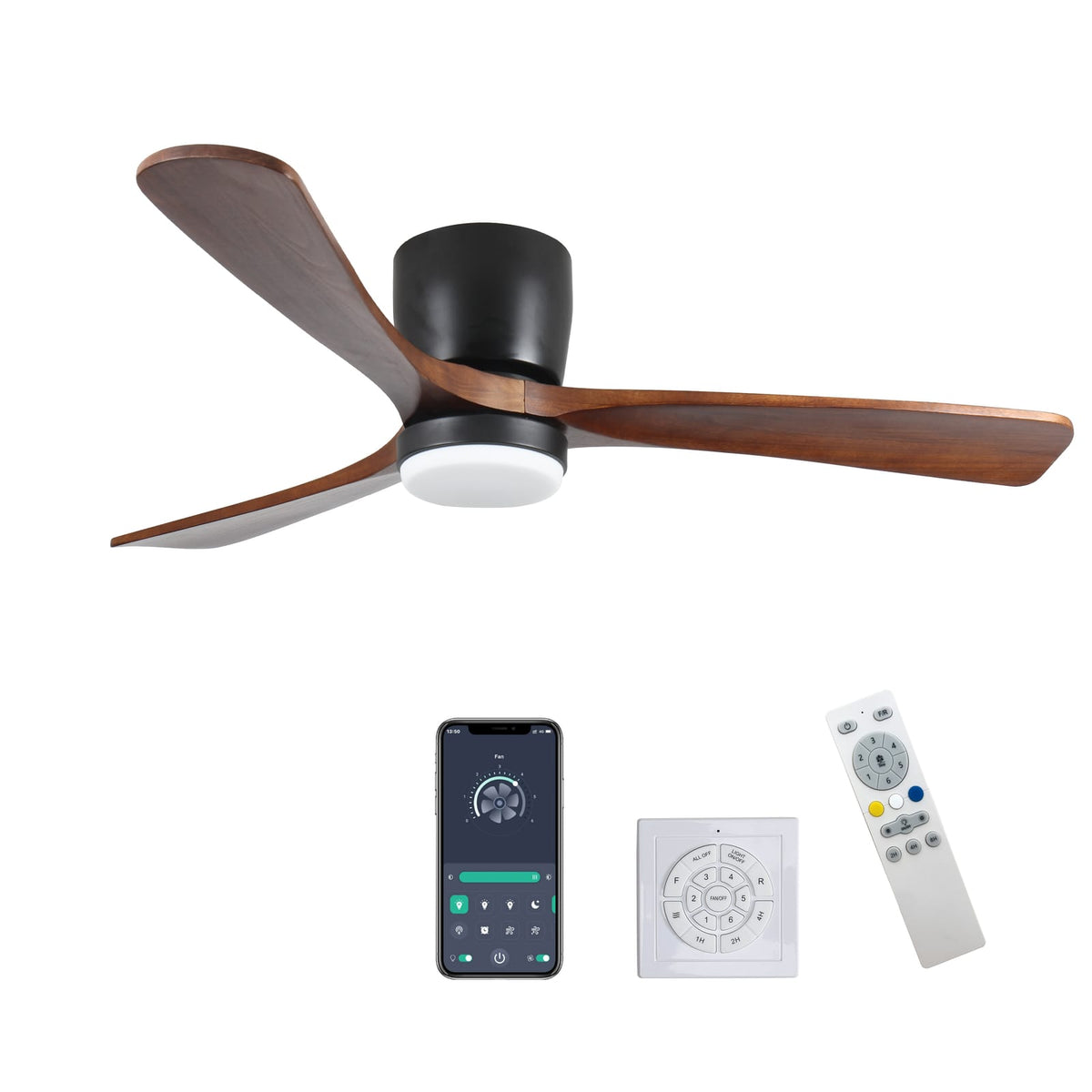42 Inch Black Wood Ceiling Fan with Light Remote