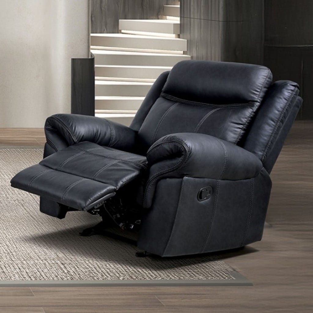 Transitional Black Leather Glider Recliner - Primary Living Space